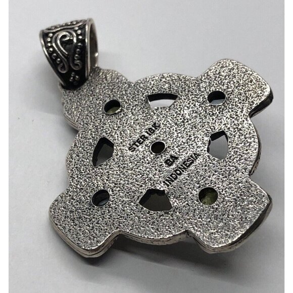 18k Gold and Sterling Silver Pendant Cross Bali Suarti Signed Topaz Peridot - Picture 7 of 7